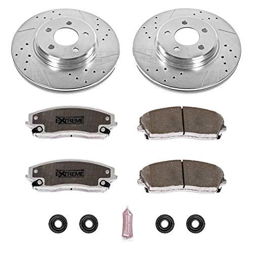 Power Stop K1714-26 Z26 Front Carbon Fiber Brake Pads with Drilled and Slotted Brake Rotors Kit For Chrysler 300 | Dodge Challenger Charger Magnum [Application Specific]