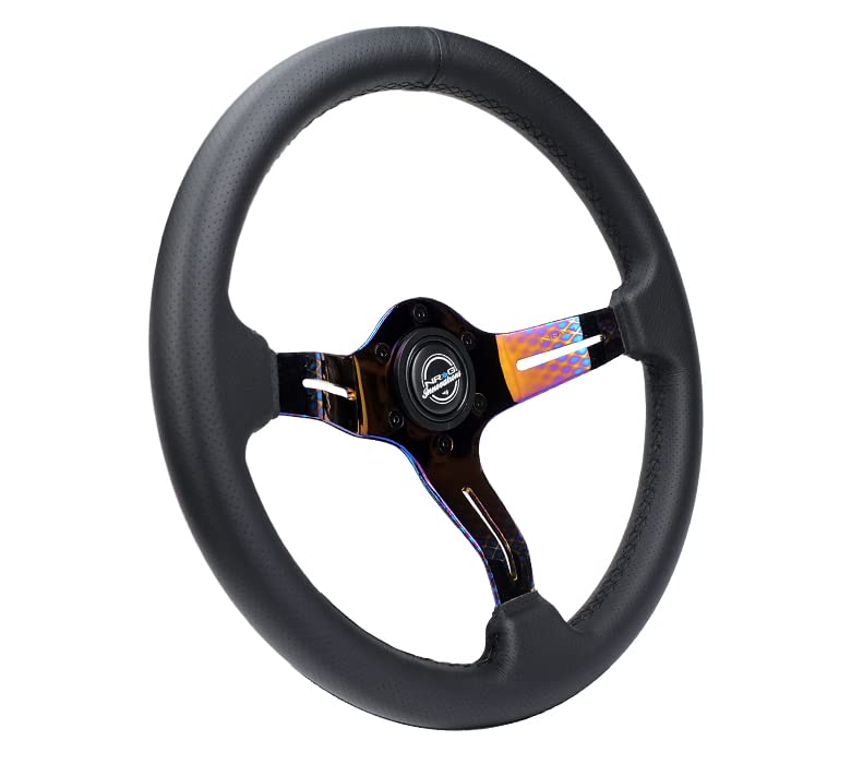NRG Innovations Light Weight Gaming Steering Wheel: NRG-ST-010MC-PR Splitz- Made with Perforated Leather, Light Weight Composits and Neochrome Spoke with Slits