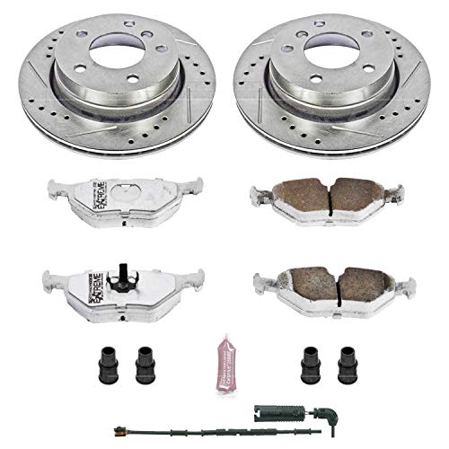 Power Stop K613-26 Z26 Carbon Fiber Brake Pads Rear with Drilled & Slotted Brake Rotors Kit For BMW 323Ci 2000, BMW 323i 1999-2000 [Model Specific]