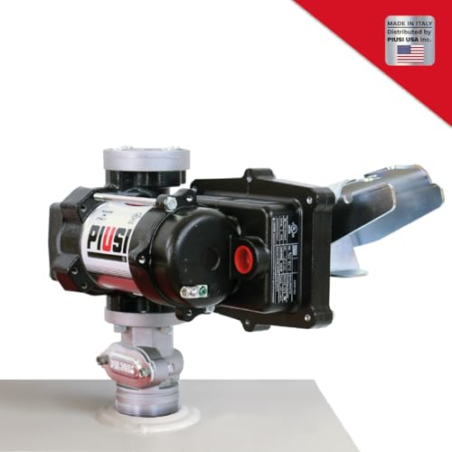Piusi EX50 DC Fuel Transfer Pump UL 12V Cast Iron Body 15 GPM Flow Rate at Nozzle with Flanged Components Built-In Bypass Valve NPT for Diesel Gasoline and Kerosene