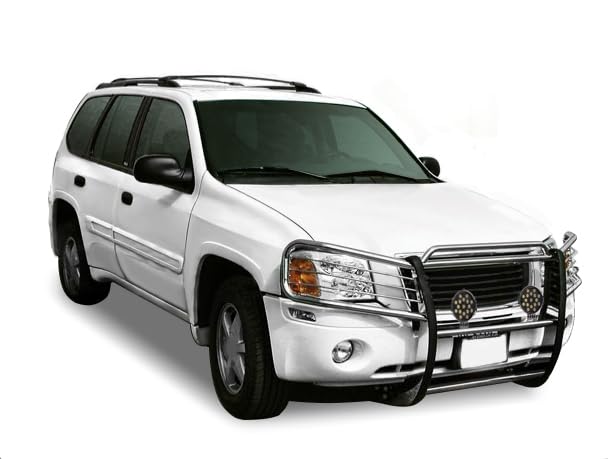Grille Brush Black Horse Bumper Guard Modular Stainless Steel Come with Pair of 7.0" Dia.LED Lights with Black Trim Rings Compatible with 2002-2009 GMC Envoy-17GD26MSS-PLB