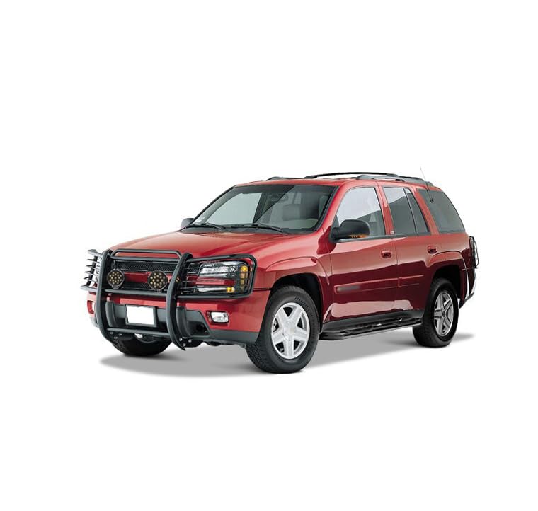 Bumper Guard Modular Black Horse Grille brush Come With pair of 7.0"Dia.LED Lights with Black Trim Rings Compatible with 2002-2009 Chevy Trailblazer|2002-2006 Chevy Trailblazer EXT-17GK26MA-PLB