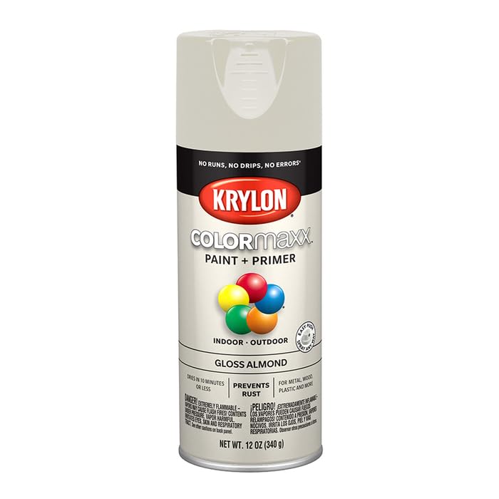 12 oz Krylon K05500007 COLORmaxx Almond Paint & Primer Spray Paint, Gloss 6-Pack of