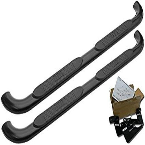 TrailFX Nerf Bars Black Powder Coated for Dodge Ram 1500 Crew Cab 2009-2018 Steel 4 Inch Oval Straight Side Steps with Step Pads Welded End Caps Rocker Panel Mount Running Board Pair TrailFX A1537B