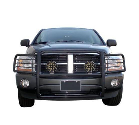 Grille Brush Black Horse Bumper Guard Modular Come with Pair of 7.0" Dia.LED Lights with Black Trim Rings Compatible with 1994-2001 Dodge Ram 1500|1994-2002 Dodge Ram 2500/3500-17DG100MA-PLB