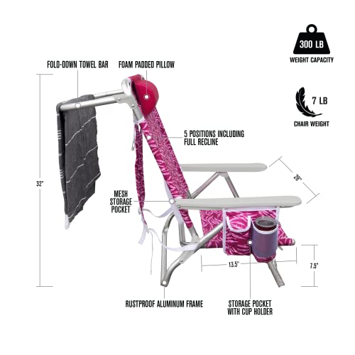 Backpack Hurley Beach Outdoor Chair, One Size, Lightweight, Alloy Steel, Coral Passion Fruit