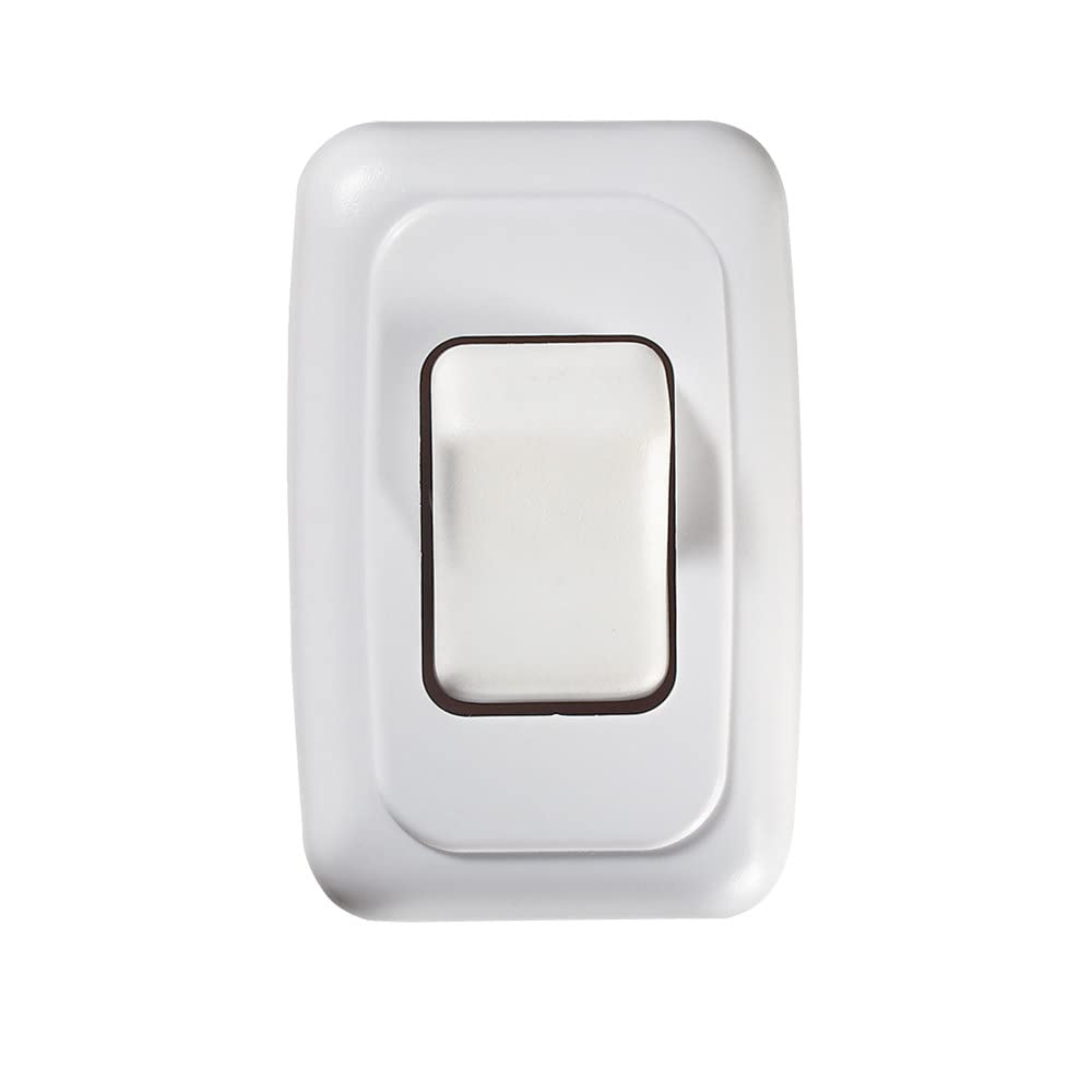 Contoured Wall Switch RV Designer S531, Includes Base and Bezel, On / Off, Single, White, DC Electrical