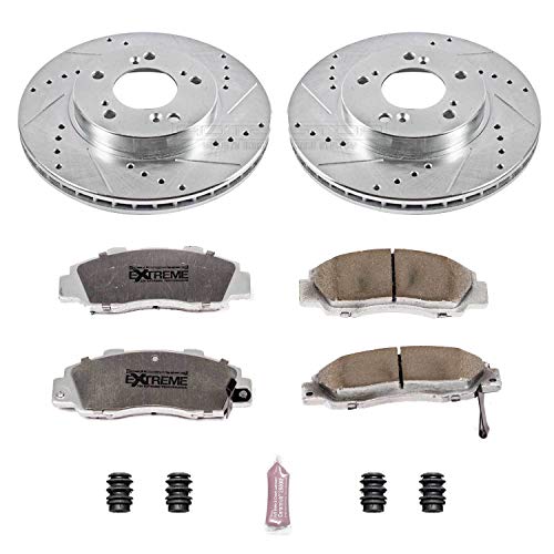 Power Stop K704-26 Z26 Carbon Fiber Brake Pads Front with Drilled & Slotted Brake Rotors Kit For Acura Integra, Acura Legend, Acura RL, Acura TL, CR-V, Odyssey, Prelude, Oasis [Model Specific]