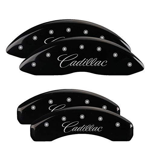 Caliper Covers MGP - Brake Caliper Covers Compatible with 2021-2025 Cadillac Escalade, 2023 ESV (Requires 18"+ Wheels) Powder-Coated Finish, 4 PCS Front and Rear (Black - Cadillac Cursive Engraving)