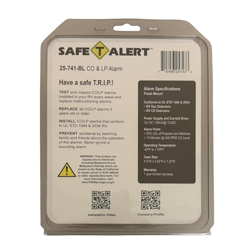 25 Series Safe T Alert Mini Dual LP/CO Alarm - Propane and Carbon Monoxide Alarm - Surface Mount, Black - 25-741-BL