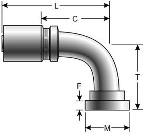56GL-64FL90 Gates GL Couplings, Code 61 O-Ring Flange, 90 Bent Tube, 3 1/2" ID, 10.09"