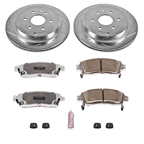 Power Stop K5262-26 Z26 Carbon Fiber Brake Pads Rear with Drilled & Slotted Brake Rotors Kit For Buick Enclave, Chevrolet Traverse, GMC Acadia, GMC Acadia Limi, Saturn Outlook [Model Specific]
