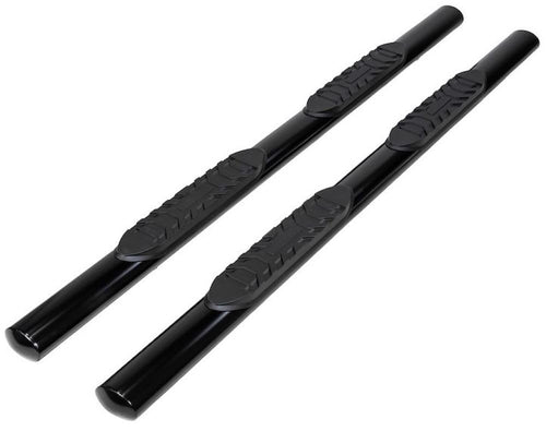 TrailFX Nerf Bars for Chevrolet Silverado 1500 Double Cab 2020-2021 Black Powder Coated Steel 4 Inch Oval Straight Side Steps with Step Pads Welded End Caps Rocker Panel Mount Pair Running Boards