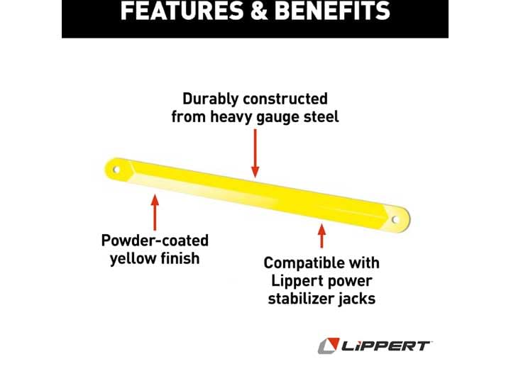 Replacement Lippert Support Arm for RV Power Stabilizer Jacks, 19.3" Long, 1-1/2" Wide, Powder-Coated Yellow Heavy-Gauge Steel, Mounting Hardware Not Included - 1134122