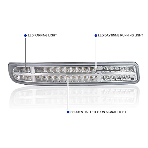 Chrome Sequential LED DRL Signal Bumper Lights SPEC-D TUNING Compatible with 1999-2006 GMC Sierra 1500/2500/3500 Yukon XL L+R Pair Assembly