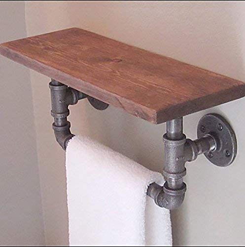 YIMJ Retro Coat Rack Industrial Wall Mounted Pipe Hanging Shelving Bracket Towel Rails Rustic Modern 1 Tier Wooden Plank Towel Bar Towel Bar, A