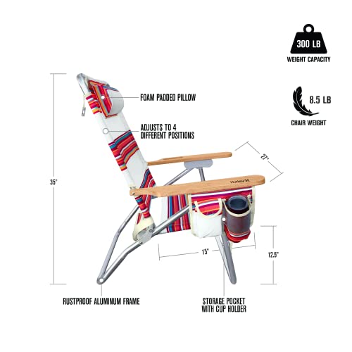 Hurley Beach Chair Mid-Height Wood Arm, One Size, Roman Stripe Berry Punch