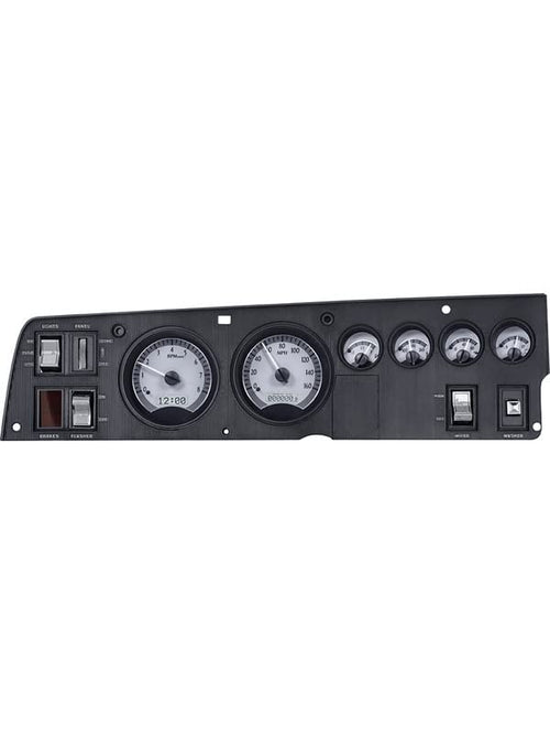 Dakota Digital Analog Gauge System Aftermarket for 68-70 Dodge Charger Super Bee 69-70 Coronet R/T, 70 Plymouth GTX and Road Runner Silver Alloy White Backlighting VHX-68D-CHG-S-W