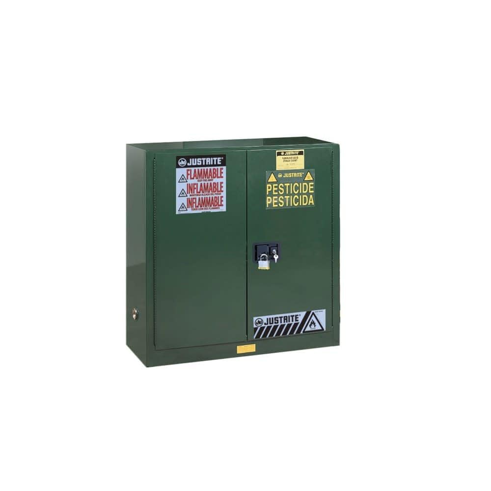 Sure-Grip Justrite 893024 Pesticides Cabinet, Self-Close, 30 Gal, Green