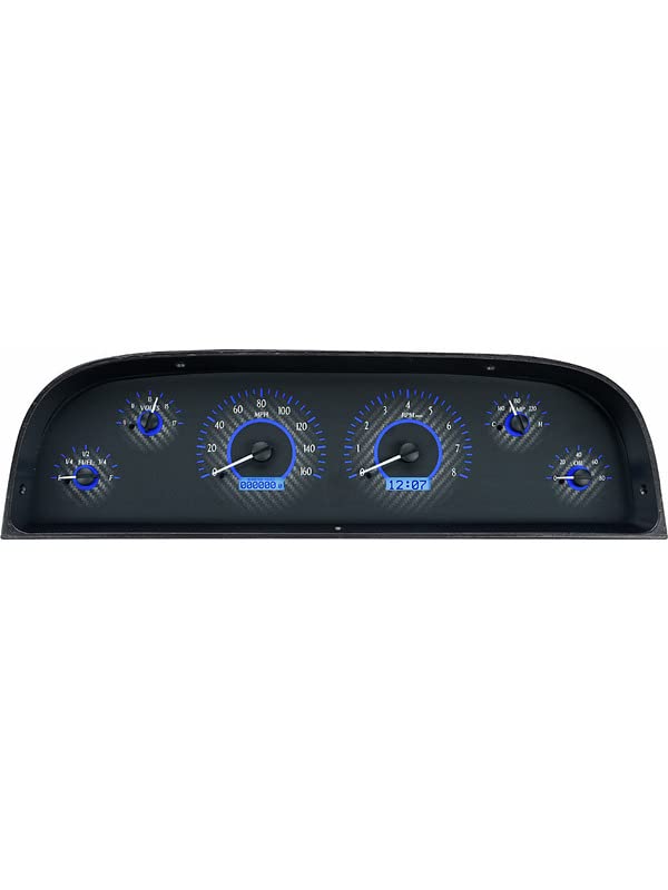 Dakota Digital VHX-60C-PU-C-B Analog Dash Gauge System with Chevy 1960-63 Pickup Truck, Carbon Fiber Style, Blue Backlighting