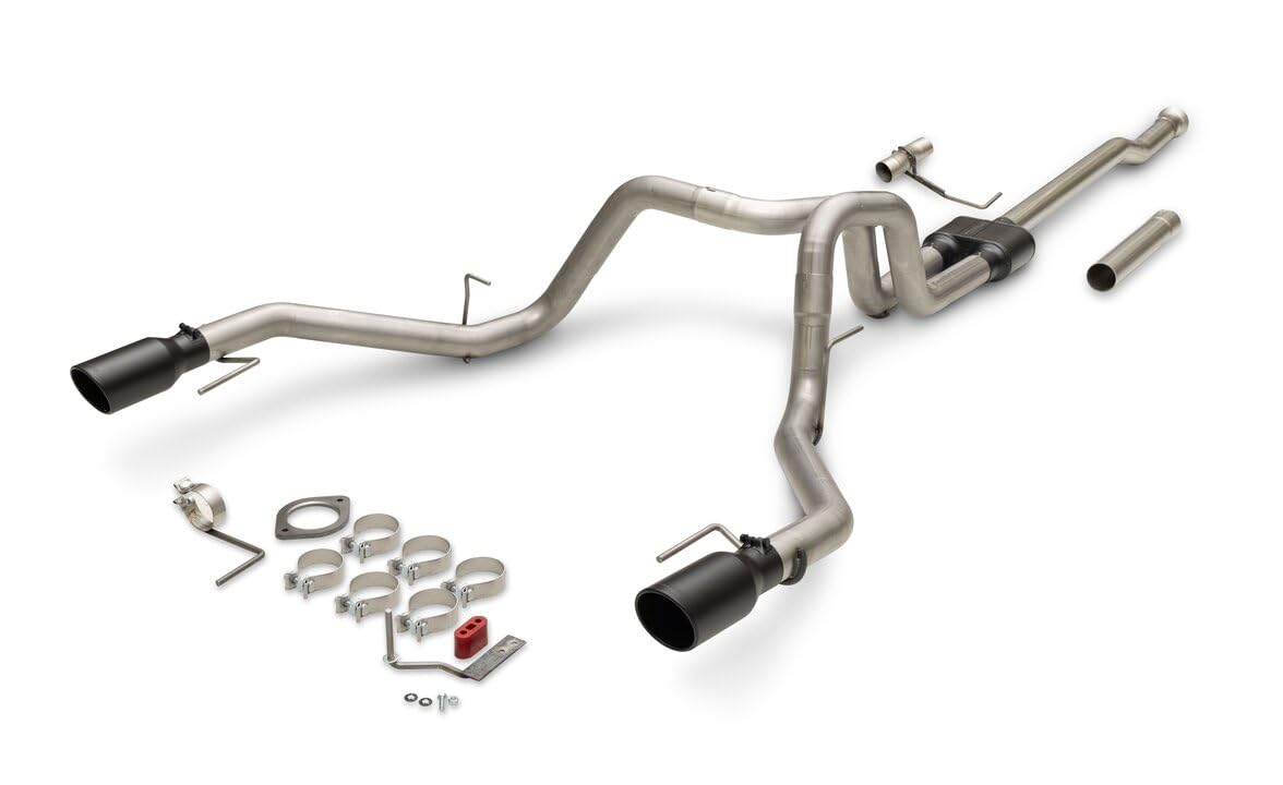 Outlaw Series Flowmaster 818168 Cat-Back Exhaust 3 Inch In Dual 2.5 Out 409 Stainless Steel 4.5 Inch Black Tips Compatible with 2021-2025 Ford F-150 2.7 3.5 5.0L PowerBoost and non-hybrid Factory Dual