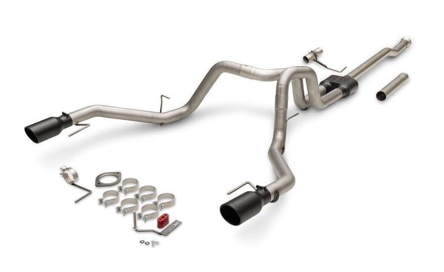 Outlaw Series Flowmaster 818168 Cat-Back Exhaust 3 Inch In Dual 2.5 Out 409 Stainless Steel 4.5 Inch Black Tips Compatible with 2021-2025 Ford F-150 2.7 3.5 5.0L PowerBoost and non-hybrid Factory Dual
