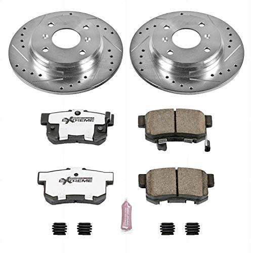 Power Stop K407-26 Z26 Carbon Fiber Brake Pads Rear with Drilled & Slotted Brake Rotors Kit For Honda Prelude 1992-1996 [Model Specific]