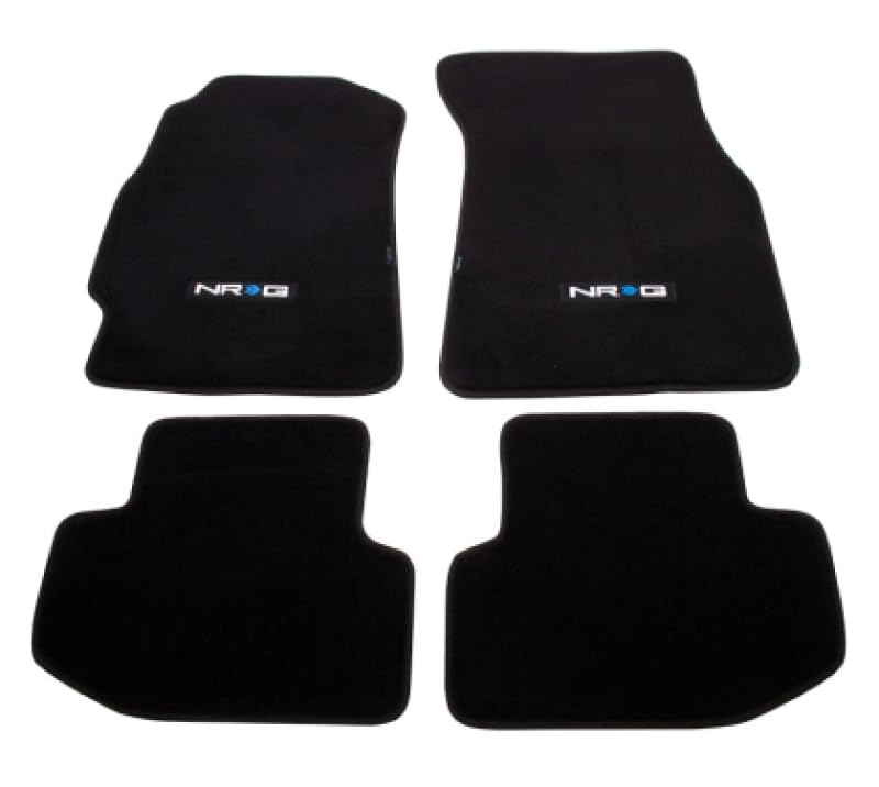 Floor Mats NRG Innovations Compatible with 94-01 Acura Integra, 4 Pieces Fiber Nylon Car Flooring Protection Interior Carpets with Logo, Black, NRG-FMR-210-LOGO