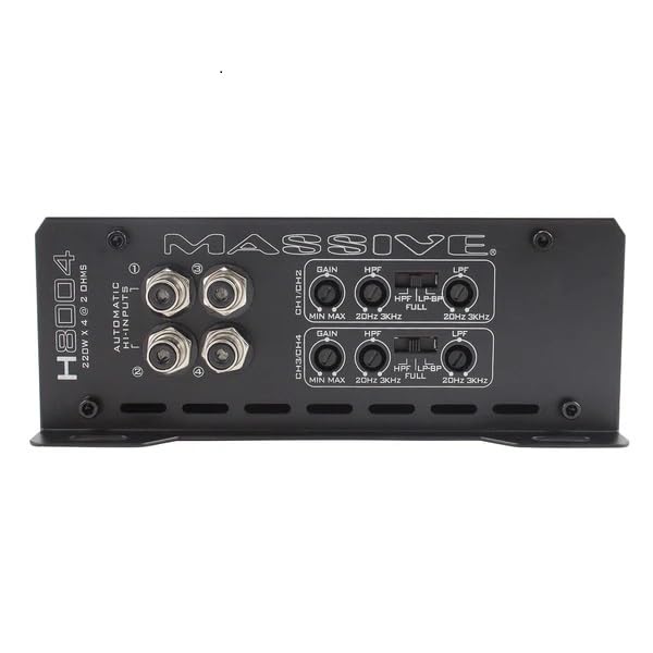 125 Watts RMS x 4 @ 4 Ohm Massive Audio H8004 4 Channel Hippo Series High Performance Amplifier