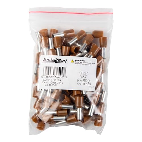 Brown Install Bay 8 GA Ferrules - Package of 100