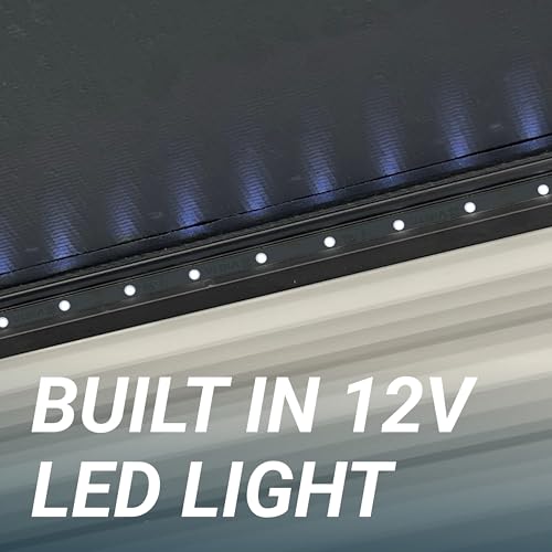 13' Velarium RV Canopy/Roll Tube Black Complete Canopy with 12V LED Light, Sewn Seams, Available Lengths from 10' to 22' - RVs, Tailgating, and Outdoor Events with Reliable Coverage