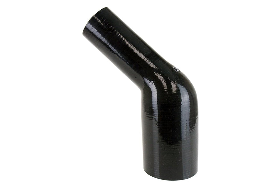 HPS HTSER45-200-275-BLK 4-ply Reinforced Silicone High Temperature 45 degree Elbow Reducer Coupler Hose, 55 PSI Maximum Pressure, 4" Leg Length on each side, 2" > 2-3/4" ID, Black