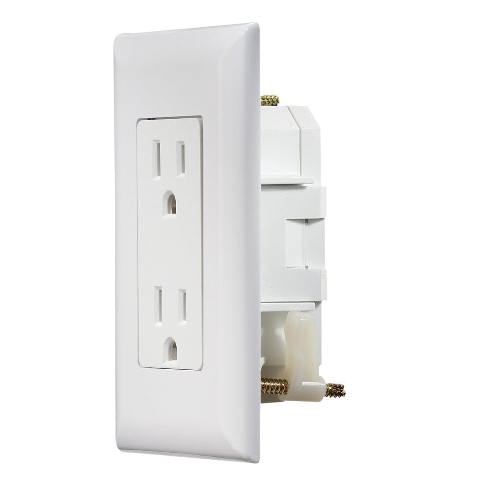 AC Self-Contained RV Designer Dual Outlet with Cover Plate S811 - 15 Amp 125 VAC Power Outlet Receptacle for RVs & Motorhomes - White - Safe & Simple Design - Dual Slots - OEM Use