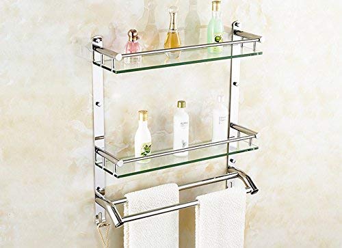 Bathroom Shelves BTBT 304 Stainless Steel Bathroom Glass Frame Wallmounted Bathroom Shelf (Size : 2 layer)