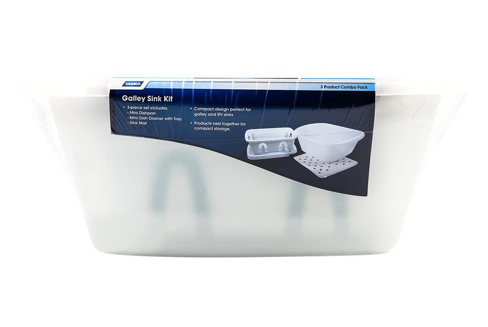 White Camco Sink Kit with Dish Drainer, Dish Pan and Sink Mat, Pack of 1