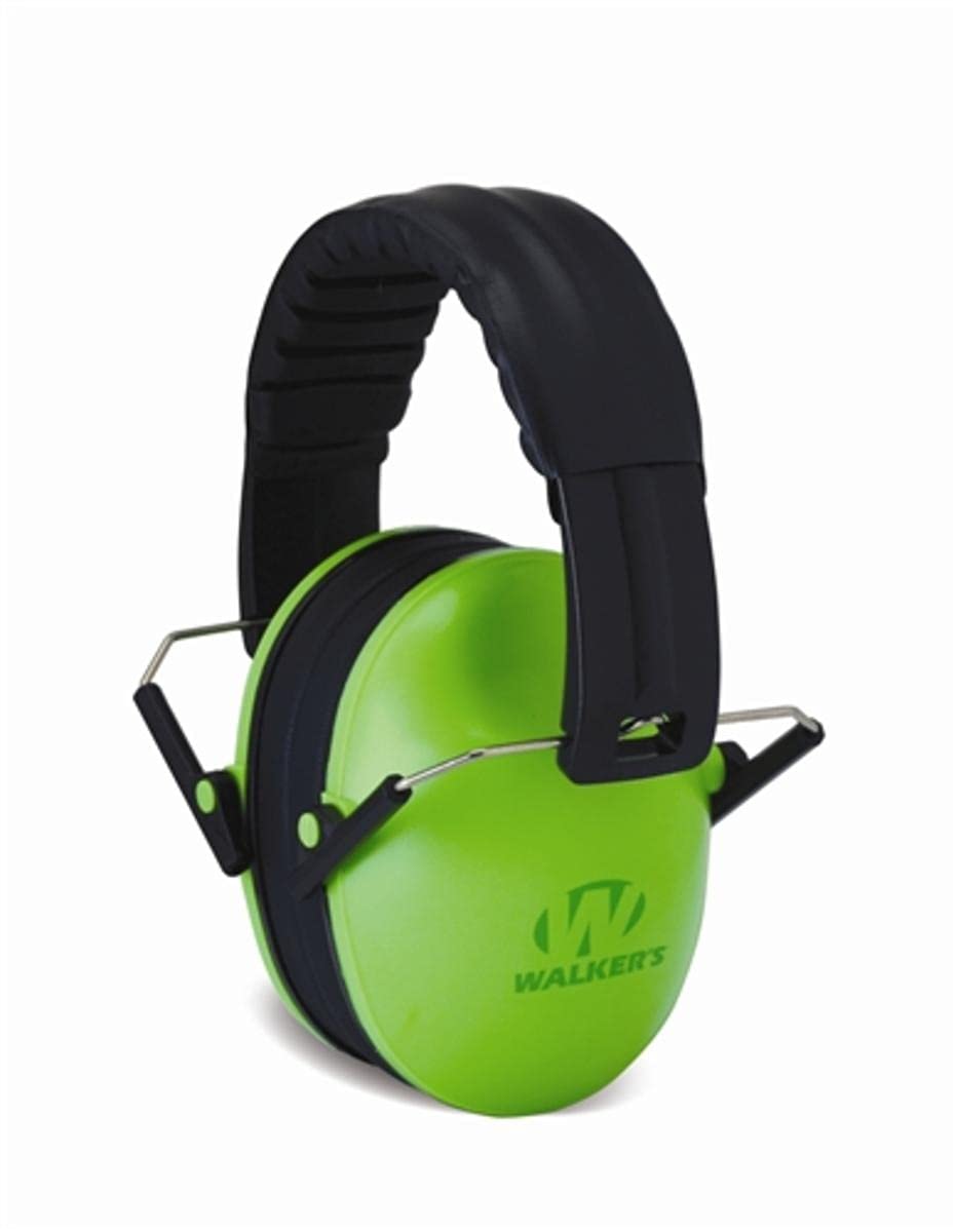 WALKER’S Low Profile Youth Children’s Lightweight Padded Adjustable Folding Noise-Reducing Hearing Protection Earmuffs, Lime Green