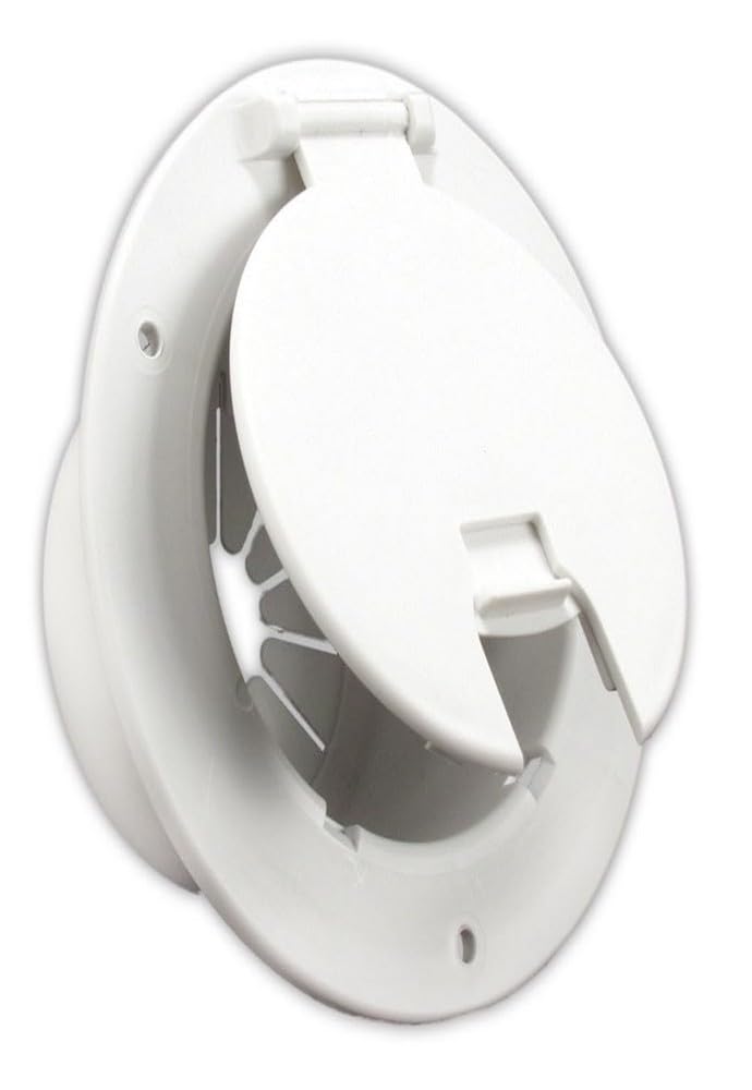 B&B Molders, Deluxe Round Electric Cable Hatch with Back – 94329 Polar White, UV-Stable Acrylonitrile Construction with Vermin Door, OEM Replacement – Made in USA