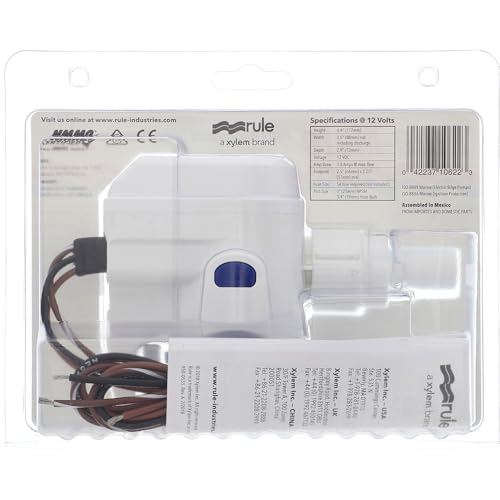 Automatic Rule-Mate Submersible Bilge Pumps 12V RM800B- 800GPH with Auto Sense Intelligence - Thermal Cut-Off & Backflow Prevention - Compact Design for Boats - Easy Install Threaded Discharge