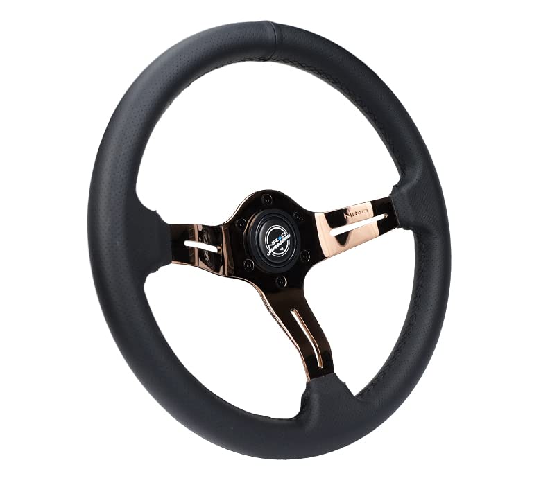 NRG Innovations Steering Wheel NRG-ST-010RG-PR - Light Weight Gaming Wheel: Splitz- Made with Perforated Leather, Light Weight Composits and Rose Gold Spoke with Slits