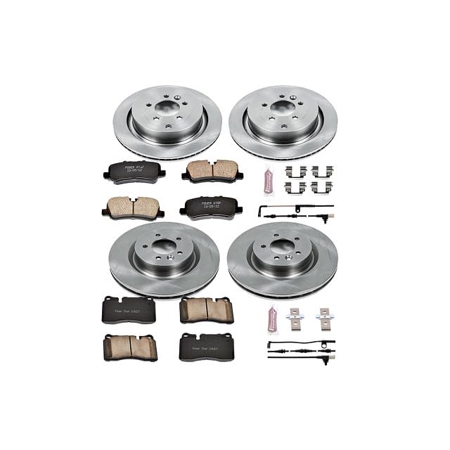 Power Stop KOE5443 Replacement Brake Kit-OE Front and Rear Brake Rotors & Ceramic Brake Pads and 1 Front & 1 Rear Sensor Wires