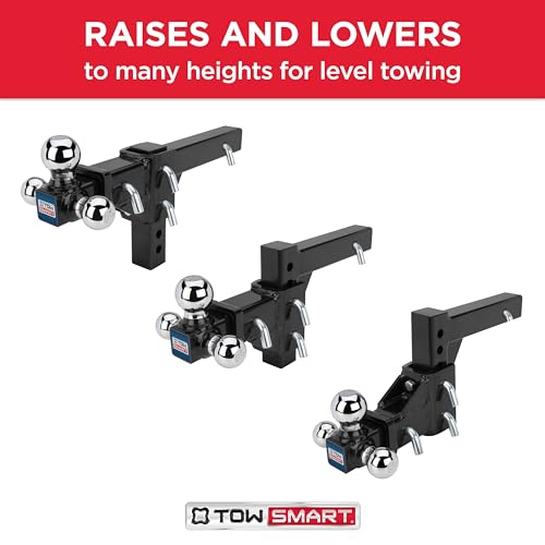 Adjustable TowSmart Tri-Ball Mount Hitch, 6,000-10,000 lbs Capacity, 2'' Receiver, 11.5'' Height Adjustment, Corrosion-Resistant, Fits Class III & IV