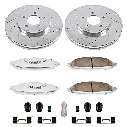 Power Stop K1364-26 Z26 Carbon Fiber Brake Pads Front with Drilled & Slotted Brake Rotors Kit For Ford Crown Victoria, Lincoln Town Car, Mercury Grand Marquis, Mercury Marauder [Model Specific]