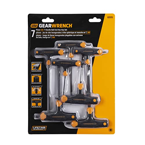 7 Piece GEARWRENCH SAE T-Handle Ball End Hex Key Set - 83515