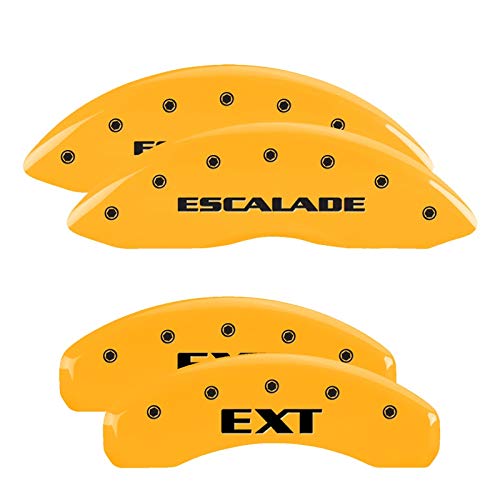 Brake Caliper Covers MGP - Compatible with 2021-2025 Cadillac Escalade, 2023 ESV (Requires 18"+ Wheels) Powder-Coated Finish, 4 PCS Front and Rear (Yellow - Escalade/EXT Engraving)