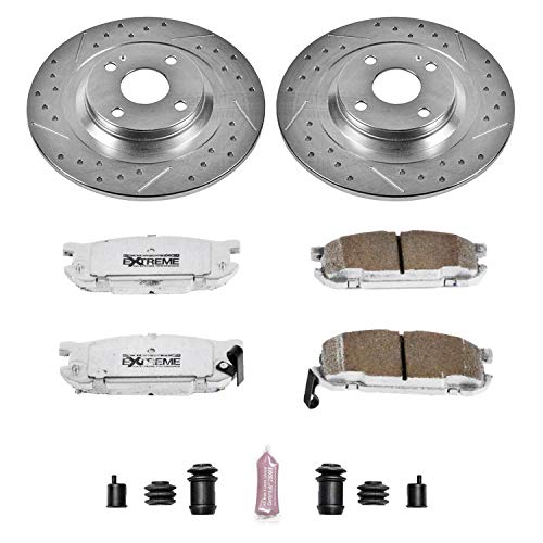 Power Stop K5267-26 Z26 Carbon Fiber Brake Pads Rear with Drilled & Slotted Brake Rotors Kit For Mazda Miata 2001-2005 [Model Specific]