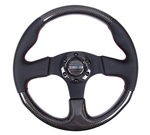 NRG Innovations Carbon Fiber Steering Wheel NRG-ST-310CFRS, 315mm with Red Stitching, Perforated Leather Trim