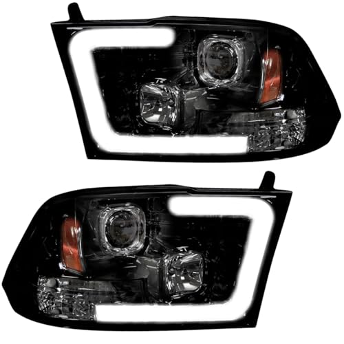 RECON - Projector Headlights Fits 09-23 RAM 1500 Classic Body & 10-18 RAM 2500/3500 Ultra Bright White OLED Halos & DRL in Smoked Lens