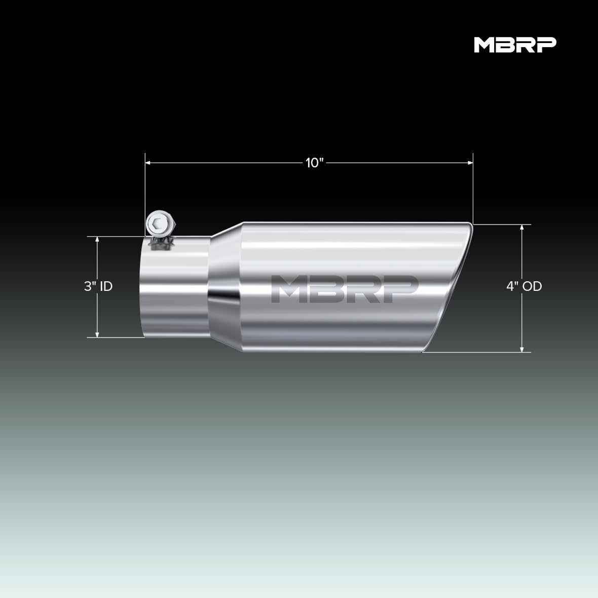 T304 MBRP Angled Rolled End Tip, 4" O.D., 3" Inlet, 10" Length