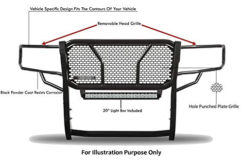 Heavy Duty Black Horse RUGGED Grille Brush Bumper Guard Modular Black Come with 20" Double Row LED Light Compatible with 2007-2013 Chevrolet Silverado 1500-RU-CHSI07-B-KIT