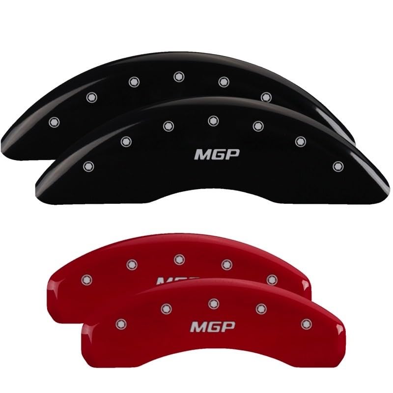 MGP Black Powder Coat Finish Caliper Covers 25148SMGPBK, Silver Characters, Set of 4